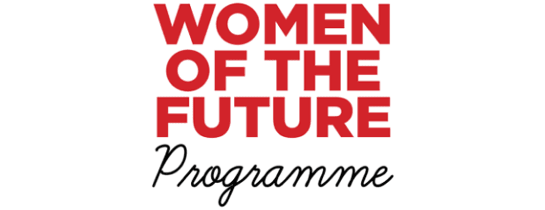 Red block text “Women of the Future” above black script “Programme” on white background.